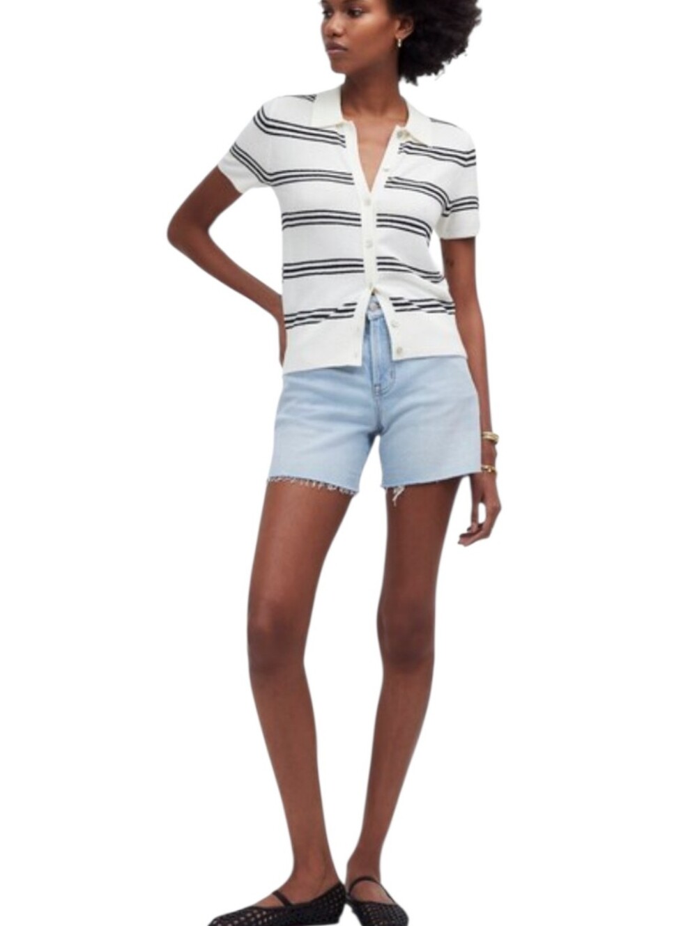 Madewell Women's Striped Polo Sweater Tee - Picture 5 of 13